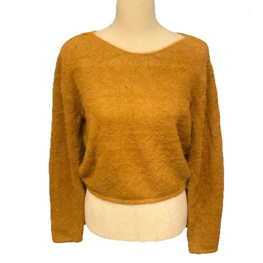 Pilcro Anthropologie Women Pullover Faux Fur Sweater Size Small Mustard Yellow